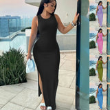 Znbbw Women's Wear Independent Station Commuter Style Long Skirt Sleeveless Round Collar High Waist Dress