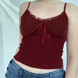 Lace Wearing Rope Strap Bright Red Harbor Style Sling Vest Sexy V-Collar Big Bare Back All-Purpose Jacket New Style In Summer