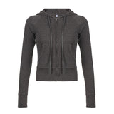Street Solid Color Rib Hooded Hoodie 2024 Autumn New Zipper Pocket Splicing Jacket