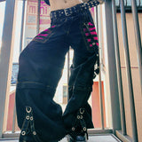 2024 Early Spring New Women's Wear Loose Color Striped Mesh Stitching Dark Chain Ribbon Woven Trousers