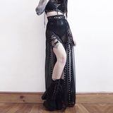 Znbbw Sexy Perspective Net Gauze Splicing Forked Skirt Dark Wind High Waist Design Sense Long Skirt Woman