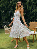 Znbbw Summer Deep V Miniskirt INS Wind Dew Back Sexy Lace Spliced Chiffon Dress For Women