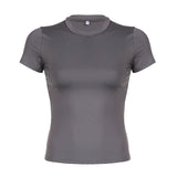 Fashionable Simple Basic Round-Collar Short-Sleeved T-Shirt 2024 New Summer Ins Trend Solid Color Slim And Thin Casual Blouse