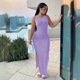 Znbbw Women's Wear Independent Station Commuter Style Long Skirt Sleeveless Round Collar High Waist Dress