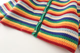 Znbbw Rainbow Striped Round Neck Knitted Cardigan Short Sweater In Summer