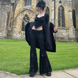 Znbbw High-Waisted Lace Stitching Buttocks Micro-Trunks Dark Style Sexual Engraving Empty Spicy Girls Casual Pants