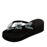New Butterfly Flip-Flops Thick Bottom Slope With One Word With Pearl Large Size Beach Cool Flip-Flops