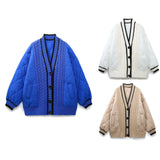 Znbbw And Winter New Tricolor Knitted Spliced V-Collar Loose Version Cotton Jacket