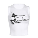 2025 Summer New Personality Trend Ins Street Fashion Guitar Graffiti Printed Threaded Vest Girl