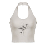 2025 Summer New Women's Wear U-Collar Tight Ultra-Short Star Eye Print Neck Vest