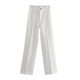 Znbbw New Summer Style Straight Tube High Waist Shows Thin Solid Color Casual Pants 2761048