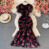 Znbbw Lotus Leaf Waist Shows Lean Temperament Lady V Collar Bag Hip Fishtail Chiffon Dress Fashion Dress Skirt