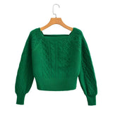 Znbbw New Square Collar Long-Sleeved Twist Textured Short Sweater In Autumn