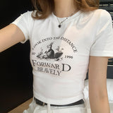 White Shoulder Short-Sleeved T-Shirt Female Designer Spice Girl Style Slim Summer T-Shirt Tight Short T-Shirt