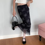 Characteristic Bowknot Printed Spice Girl Low-Waisted Net Skirt 2024 Spring And Summer New Temperament Age-Reducing Hip Skirt