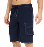 Znbbw Pants Solid Color Multi-Pocket Fake Two Double-Layer Overalls Five-Point Fitness Running Leisure Sports Shorts