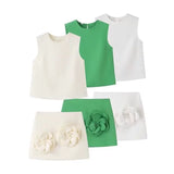 Znbbw New Spring Style Simple Vest With Two Sets Of Floral Decorative Skirt
