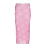 Characteristic Bowknot Printed Spice Girl Low-Waisted Net Skirt 2024 Spring And Summer New Temperament Age-Reducing Hip Skirt