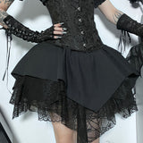 Znbbw High Waist Irregular Lace Stitching Short Skirt Dark Style Fashion Leisure Full-Length Skirt