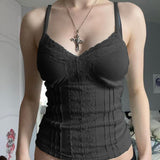 Hot Girls Sexy Solid Color Tight Lace V-Collar Sling Top With Fashion Inside Pure Desire Vest