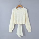 Znbbw New Street Style Open-Back Knitted Sweater In Autumn Is Tied With A Bow.