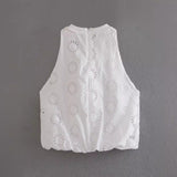 Znbbw Summer Style Hollowed-Out Embroidered Sleeveless Blouse Loose Waist Embroidered Flute Skirt Suit