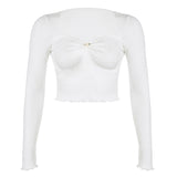 2024 French Pure Desire Square Collar Flower Pleated Blouse Women's Autumn Sweet And Spicy Navel Short Slim Long-Sleeved T-Shirt
