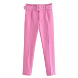 Znbbw 2024 New Pleated Multi-Color Harlan Pants Leisure Solid-Color Women's Pants Belt
