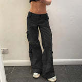 Street Hot Girls 2024 Summer Low-Waisted Double-Row Fashion Artificial Multi-Pocket Denim Casual Pants