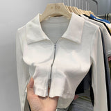 European Design Sense Niche Double Zipper Polo Collar Jacket Women's Early Autumn New Threaded Short Top Knitted Cardigan