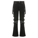 2024Ins Early Summer New Ribbon Design Metal Leg Ring Pocket Straight Tube Flared Trousers Denim Trousers Girls