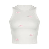 Girl Sweet Pink Bow Stitching, Slimming, Ultra-Short Knitted Round-Neck Vest, Pure Desire For A Blouse.