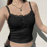 2024 Spring And Summer New Women's Wear Solid Color Square Collar Buckle Knitting Gentle Wind Lace Splicing Small Suspender Vest
