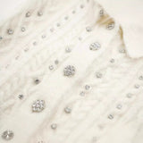 Znbbw Spring Style Beaded Diamond Lapel Knitted Sweater Short Coat 4331141