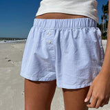 Holiday Style Simple Blue Striped Beach Shorts Loose Waist Sports Home Woven Casual Pants
