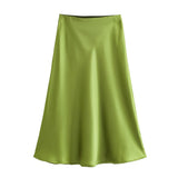 Znbbw 2024 New Elastic Waistline Simple Full-Color Satin Full-Length Skirt