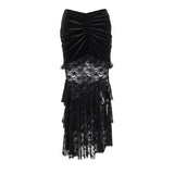 Znbbw Spring 2024 New Dark Wrinkled Fishtail Multi-Layer Spliced Forked Skirt Women's Dress