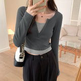 Znbbw Sense Of Minority Long-Sleeved T-Shirts Two New Autumn Fake Blouses That Collide With Color, Slim And Show Slim Underwear