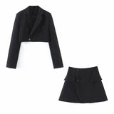 Znbbw New Blogger Lapel Slimming Short Suit Jacket + High Waist Short Skirt Suit