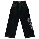 Znbbw Street Jeans Hip-Hop Poker Graphic Printed Loose Jeans Y2K Wide-Legged Pants