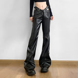 2024Ins Early Summer New Ribbon Design Metal Leg Ring Pocket Straight Tube Flared Trousers Denim Trousers Girls