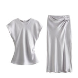 Znbbw Spring Satin Texture Blouse 2451305 Knot Flute Skirt 2448305
