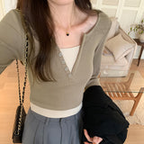 Znbbw Sense Of Minority Long-Sleeved T-Shirts Two New Autumn Fake Blouses That Collide With Color, Slim And Show Slim Underwear