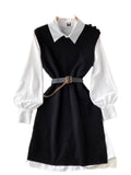 Znbbw Style Fragrant Style Suit Design Feeling Minority White Shirt Skirt Knitted Vest Skirt Folded And Waist Two-Piece Set
