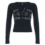 Characteristic Breasted Splicing Digital Printing Slim Long-Sleeved Casual T-Shirt Spring / Summer 2024 Style