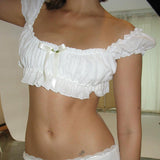 Znbbw Street Fashion Ultra-Short Bubble Sleeve Halter Top 2024 Summer New Navel T-Shirt Woman