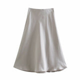 Znbbw 2024 New Elastic Waistline Simple Full-Color Satin Full-Length Skirt