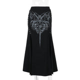 Znbbw Summer 2024 New Spicy Girls Hip Skirt Gothic Print High Sexual Split Half Skirt Woman