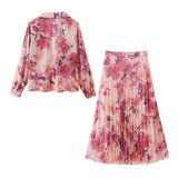 Znbbw Spring Flower Printed Shirt 9878061 100-Pleated Skirt 9878055