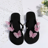 New Butterfly Flip-Flops Thick Bottom Slope With One Word With Pearl Large Size Beach Cool Flip-Flops